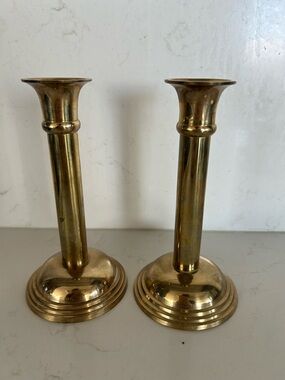 Vintage Brass Candlestick Holders Pair -Made  in India 3 x 6 in